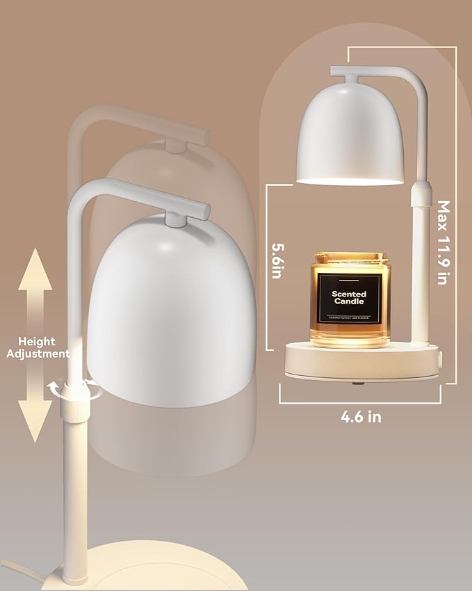 Candle Warmer Lamp with Timer & Dimmable, Adjustable Height White Candle Warmer for Jar Candles, Birthday Gifts for Women & Men, Office Decor, House Warming Gift, Wax Melt Warmer with 2 Bulbs