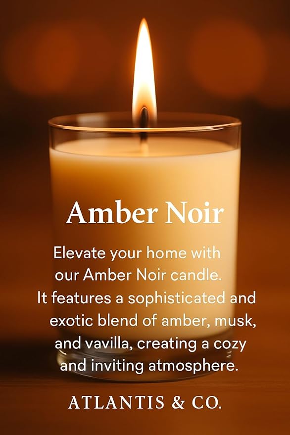 Amber Noir Scented Candle, 8oz Soy Jar with Long-Lasting Burn, Giftable, Holidays,Birthdays