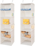 BrilliantJo 6 Shelves Hanging Closet Organizer, 2 Pack Hanging Storage with 4 Side Pockets for Clothes Shoes, 43.5"x12"x12"(Beige)