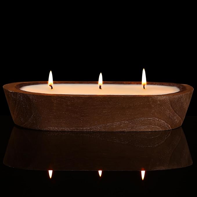 Scented Candles for Home, YeeQue Lavender Candle with Large Wooden Bowl Design for Women,Girl Birthday Gift 3 Wicks, 12oz