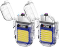 SUPRUS Waterproof 3 Modes of Flashlight Windproof Lighter Dual Arc Electric Rechargeable Dual Arc Plasma Lighter with Survival Emergency Whistle and Lanyard (Blue, 2Packs)
