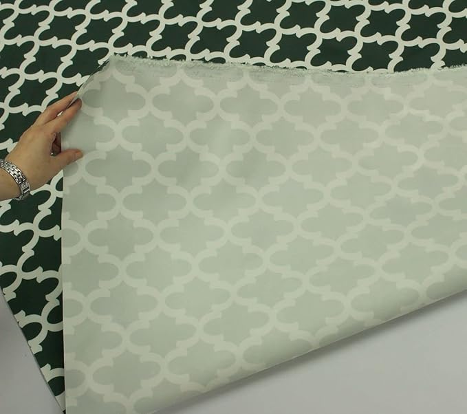 Mybecca Canvas Oxford Fabric Marine Waterproof Outdoor Awning 600 Denier Moroccan Ogee Pattern Green/White (Cut Separate by Yard for Prime Orders-1 Yard) (60"x36")