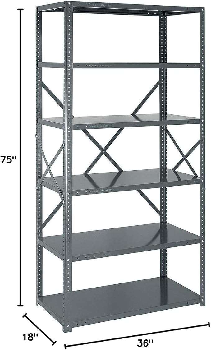 Quantum Storage Systems 75-1836-6 IRONMAN Solid Heavy Duty 6 Shelves 75" H x 36" W x 18" D