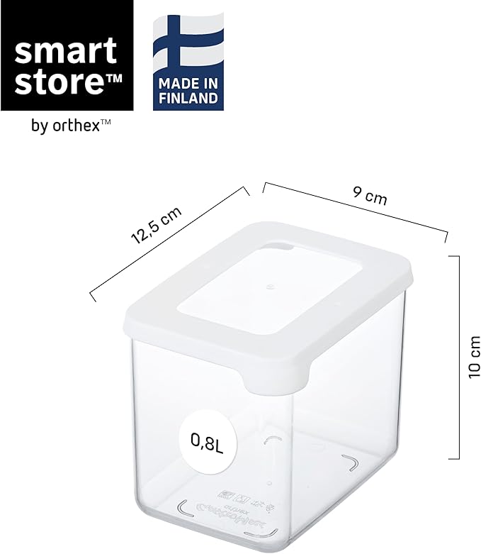 SmartStore Clear Airtight Dry Food Containers with Lids 0.8L Set of 8-20% Bio-based Plastic Storage Box with Lid, BPA Free, Dishwasher Safe - Stacking Kitchen Storage Containers - 12.5 x 9 x 10cm