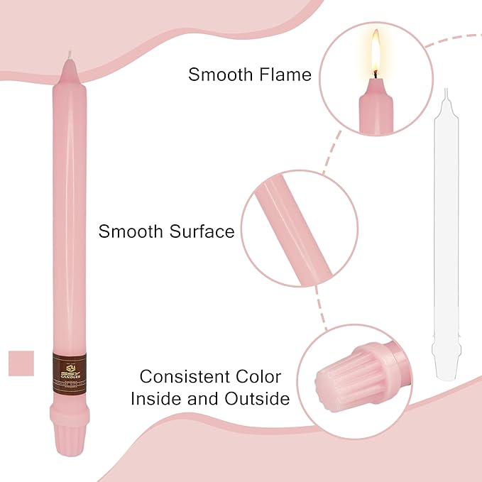 Pink Long Taper Candle 10 Inch Candlesticks Unscented Dripless Tapered Candle Set for Home Decor Wedding Party Dinner Candles, 4 Pack