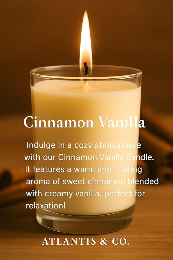 Cinnamon Vanilla Scented Candle, 8oz Jar with Long-Lasting Burn, Giftable, Holidays,Birthdays