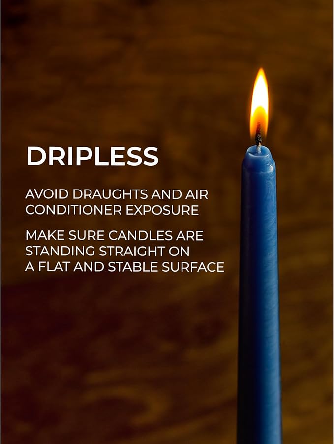 CANDWAX 10 inch Tapered Candles - Set of 12 Dripless Unscented Candlesticks - Perfect for Dinner and Decor Use - Dark Blue