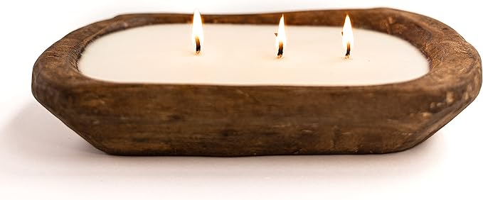 Red Barn Candle Company Wood Dough Bowl Candles | 100% Natural Soy Wax & Essential Oil Infused | Odor Eliminating + Pet Safe | Scented Candle Gifts for Men & Women (Mandarin Lime & Basil, 3-Wick)