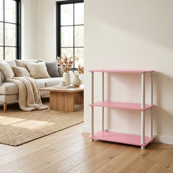 Furnifact Pink White Bookcase with Elegant Storage, Sturdy Wooden Construction, Modern Design, Ideal for Home Office or Living Room Decor