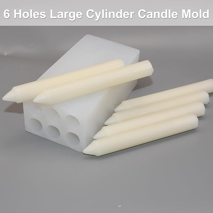 6-Cavity Long Cylinder Mold for Candle Making, 6 Holes Cylinder Silicone Candle Mold Long Pillar Silicone Mold for Wax Candle Making (Small)