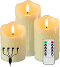 Rechargeable Flameless Candles, Flickering LED Candles with Remote and Timer, Long Lasting Ivory Real Wax Electric Pillar Candle for Christmas Home Wedding Decorations, Set of 3
