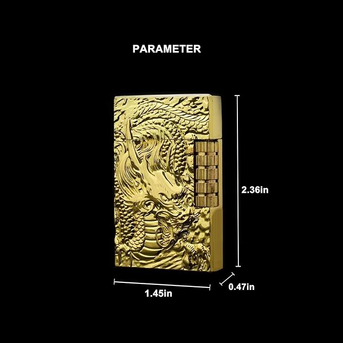 Dragon Relief Design Side Wheel Frosted Lighter, Refillable Butane, Soft Flame Lighter, Flip, Outdoor, Camping, Men's Gift (Free of Butane Gas) Silver