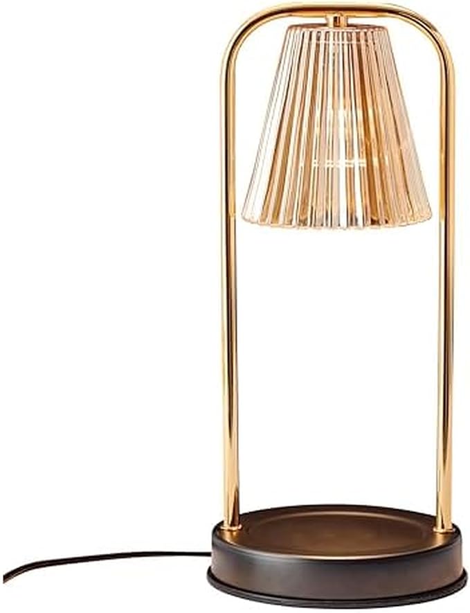 Mikasa 13.8 Inch Electric Candle Warmer Lamp with Amber Glass Shade and Wooden Base - Flameless Candle Melter with Dimmer Control for Home Decor and Fragrance, 50W Halogen Bulb Included