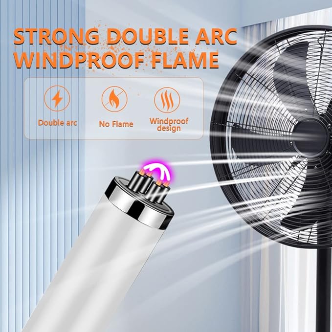 Electric Lighter Rechargeable Plasma Flameless USB Lighter with Safety Lock Dual Arc LED Display for Candle Grill Kitchen Camping (White)