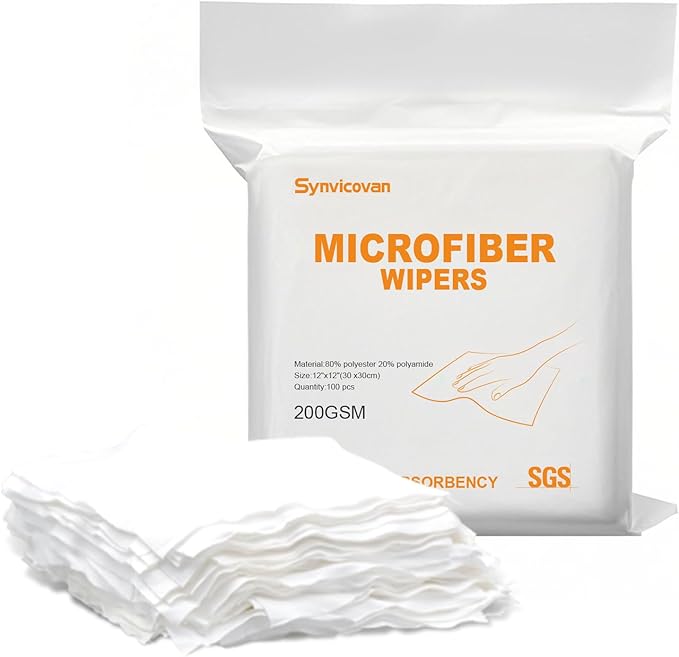 Microfiber Wipes 12"x12" Dry Wipes for Cleaning (100 Pcs, 200GSM) Reusable and Washable Superfine Lint Free Cloths Ultra Absorbent for All Surface Types