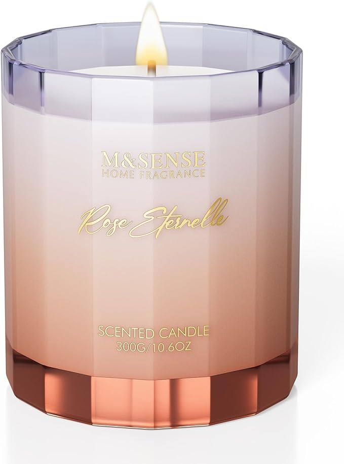 M&SENSE Rose Scented Candles for Home - 10.6oz 60 Hours Burn Natural Soy Wax Flower Scent for Girlfriend, Aromatherapy Candle for Relaxing Meditation Yoga Spa
