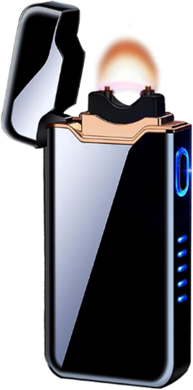 Electric Lighter Plasma Rechargeable with LED Battery Indicator Big Flame, USB Convenient Charging, Windproof Outdoor Cool Lighter Gifts for Men（B-Black）
