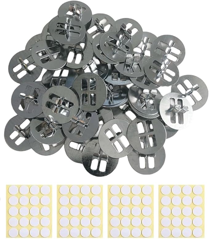 100 Wick Clips & 100 Wicks Stickers Stainless Steel Wick Holders for Candle Making Wooden Wick Base for Candle Making Universal Wood Wick Clips Wooden Wick Clips for Candle（Wicks not Included