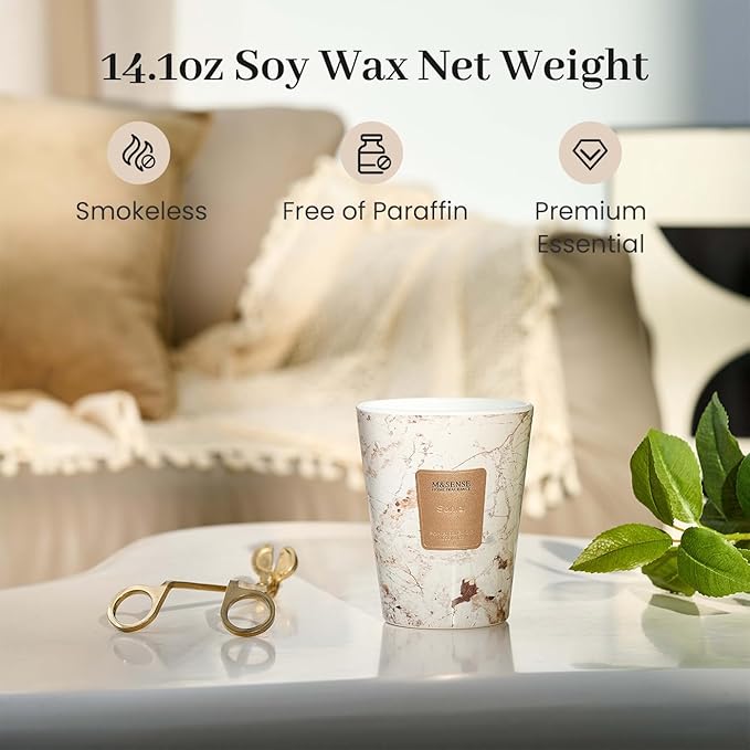 M&SENSE Santal Scented Soy Candle, 3 Wick Highly Scented 14.1 Oz 80H, Aromatherapy Christmas Gift for Women and Men