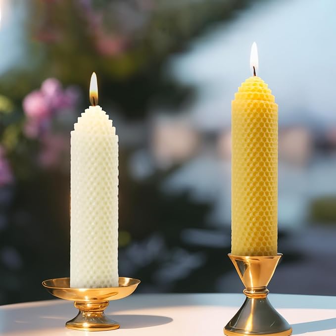 Beeswax Pillar Candles Set of 6 - Handmade Pure Beeswax Rolled Candles for Gift & Home Decor (1.5×6 in)
