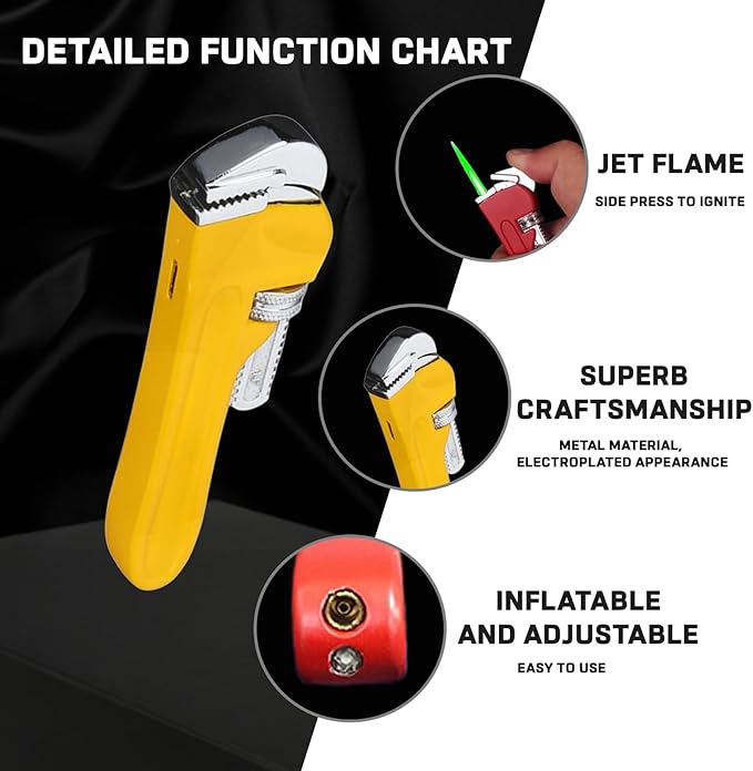Creative Novelty Tool Shape Torch Lighter，Windproof Design Adjustable Refill Butane Lighter for Camping Grill Candles Birthday(Without Butane Gas) (07#)