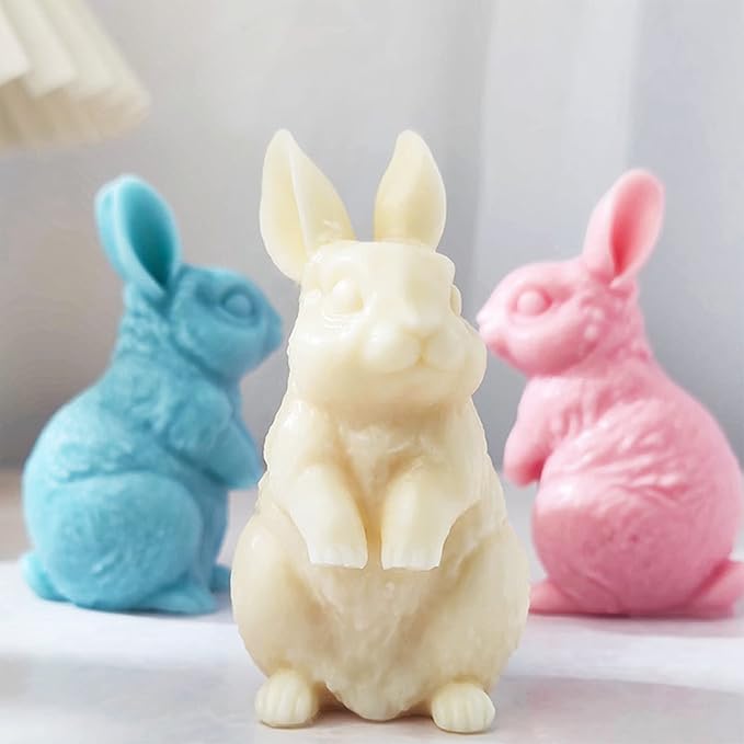 3D Rabbit Candle Silicone Molds Easter Bunny Resin Casting Mould for DIY Candle Making Polymer Clay Craft Plaster Home Decoration
