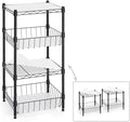 Fencer Wire NSF 2 to 4 Tier Stackable Wire Shelving Unit w/Baskets & Liner, Storage Rack Kitchen, Bathroom, Laundry Closet, Wire Shelving Basket Shelves, Storage Rack Corner Shelves, Black