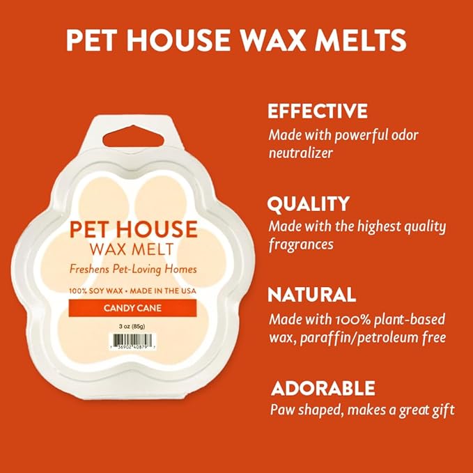 Pet House Candy Cane Scented Holiday Wax Melts - Natural, Long-Lasting, Plant Based Pet Friendly Holiday Wax Melts Pack of 2