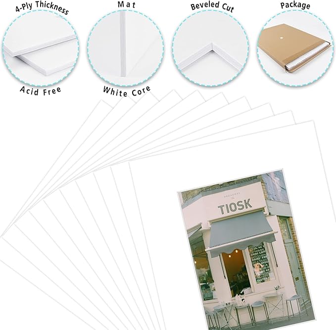 Golden State Art Pack of 10, Acid-Free White Pre-Cut 8x10 Picture Mat for 5x7 Photo with White Core Bevel Cut Frame Mattes
