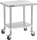 DuraSteel 24x30 NSF Stainless Steel Cart Work Table - Heavy Duty Rolling Food Prep Table Countertop Island - Metal Utility Cart on Wheels Caster, Grill Stand Storage Outdoor Kitchen Tables Bar Top