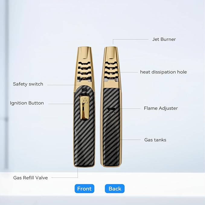 Torch Lighter, Butane Lighter, Adjustable Big Jet Flame Butane Torch, Windproof Refillable Gas Long Torch Lighter with Safety Lock for Candle Grill Camping BBQ Kitchen Soldering, Gas Not Included