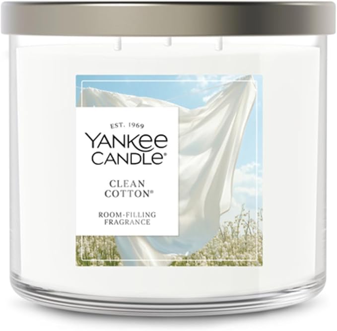 Yankee Candle Clean Cotton, Fall Scented Candle, 14.5oz 3-Wick Candle Jar with up to 40 Hours Burn Time