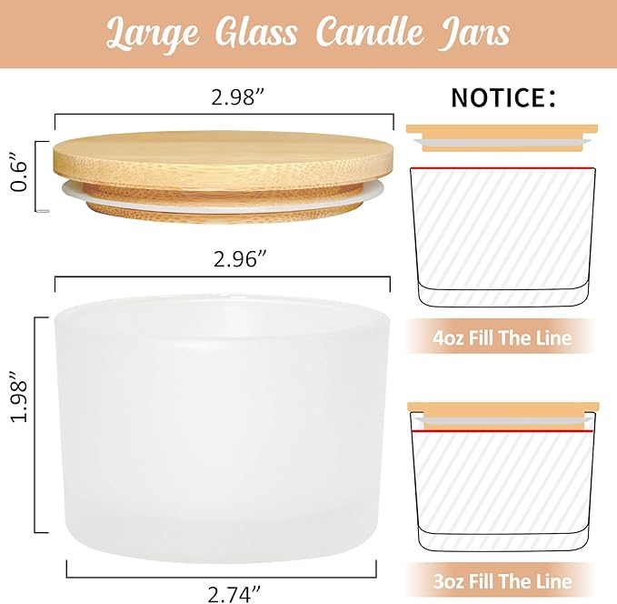 SUPMIND 4oz Candle Jars for Making Candles, 15 Pack Small Frosted Glass Empty Candle Jars with Bamboo Lids and Wick Kit, Mini Wide Mouth Candle Container Bulk, Ideal for Candle Business Owners