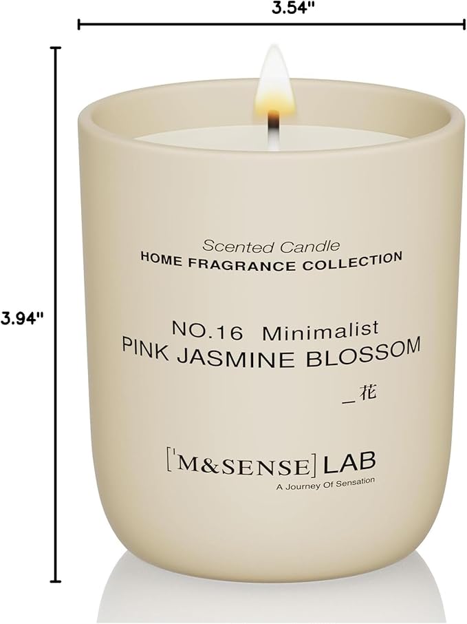 M&SENSE Natural Soy Candle| Pink Jasmine Blossom | 5.3 oz | Mini Spring Scented Candles for Relaxation, Valentines Day Gift, Home Décor | for Bedroom, Office, Party Small