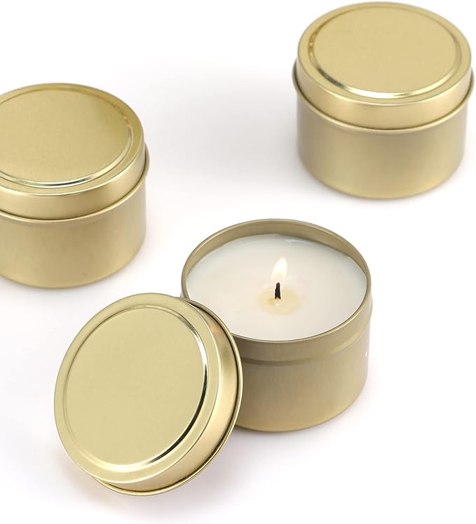 SONVIIBOX 48 Pieces 4oz Gold Candle Tins,Bulk Candle tin,Candle Jars for Making Candles,Bulk Candle Containers for Candle Making,Storage Jars,DIY Candle Making(Gold)