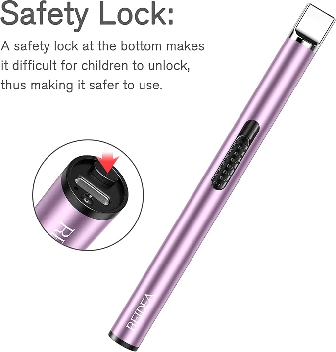 REIDEA Lighter S4 Electronic Candle Lighter USB Rechargeable with Security Lock, Windproof Fast Heat Sinking, Non-Slip Switch for Candle, Grill, Camping (Lavender Purple)