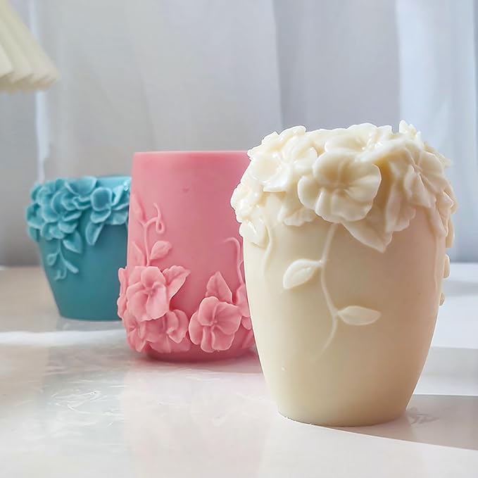 Bottle Candle Molds Cylinder Flower Pillar Mold - Rose Flower - Resin Casting Silicone Molds for Home Decor & Candle Making Wave Spiral Mold