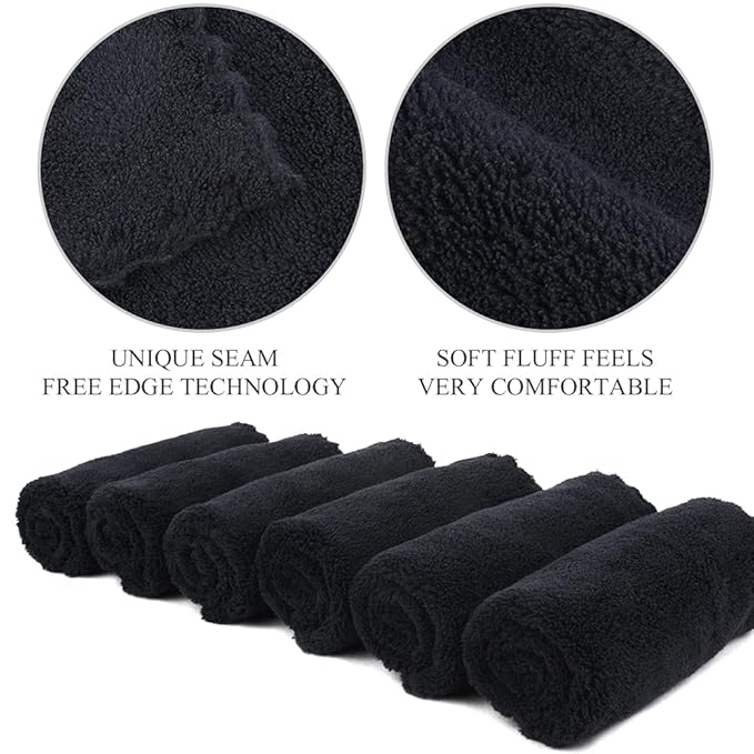 SUNLAND Microfiber Face Cloth Reusable Makeup Remover Facial Cleansing Towel Ultra Soft Face Washcloth 12inchx12inch 6 Pack Black