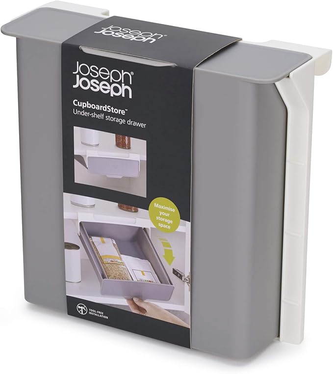 Joseph Joseph CupboardStore Under Shelf Drawer Kitchen Cabinet Storage Organizer, Space Saving, Gray/White