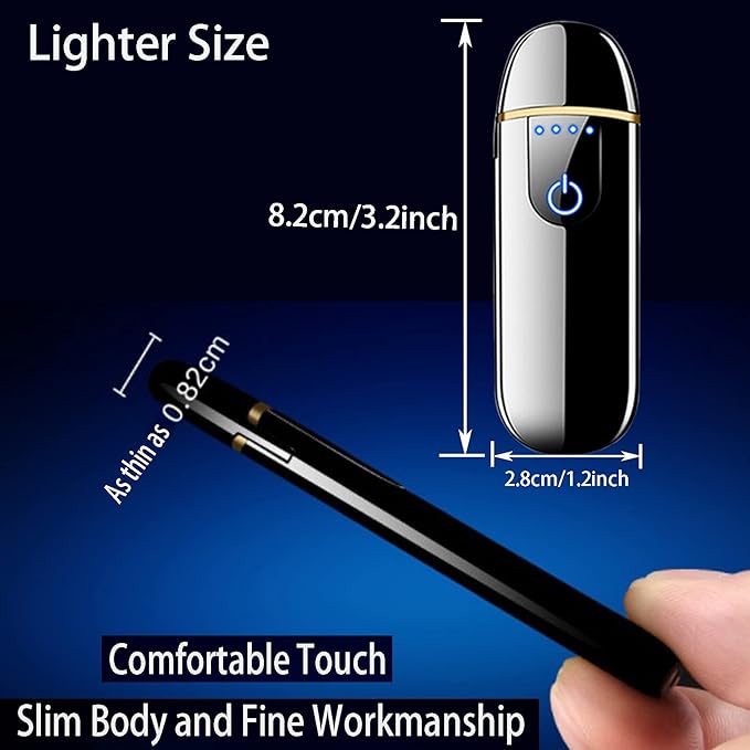 Electric Lighter, Smart Electronic Lighter, Mini USB Rechargeable Lighter Touch Ignition Windproof Flameless Lighter Lightweight Plasma Lighter with Power Indicator for Boyfriends Father Gifts (Black)