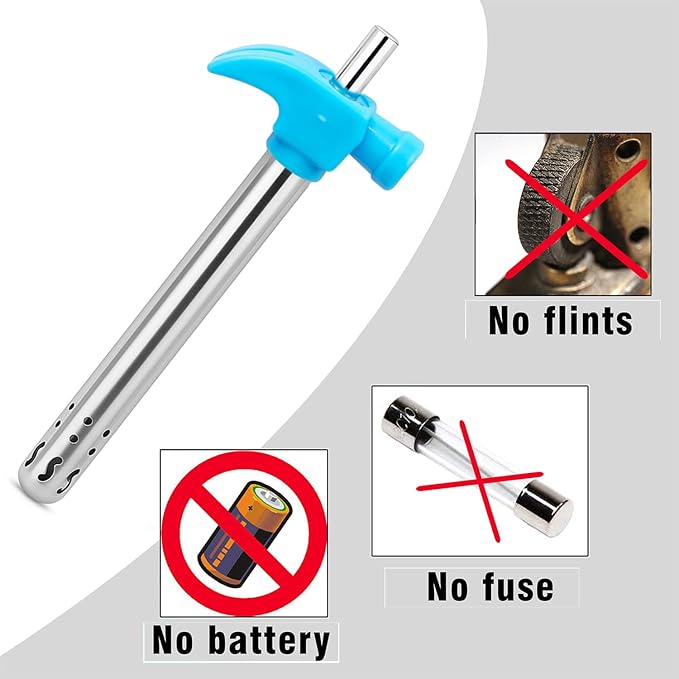 Easy Grip Premium Waterproof Stainless Steel Matt Finish Regular Gas Lighter for Gas Stove, Restaurants & Kitchen Use (Blue)
