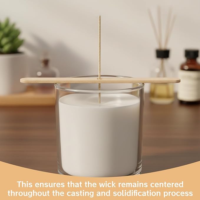 50 Pcs 8 Inch Natural Cotton Candle Wicks Kit, Pre-Waxed Wicks with 120 Wick Stickers & 10 Wooden Holders, for Soy Wax, Beeswax, Coconut Wax DIY Craft