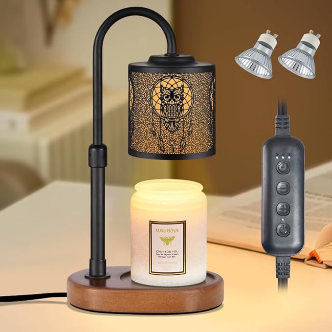 Dimmable Candle Warmer Lamp with Timer Adjustable Height for Scented Jar Candles Electric Candle Wax Melt Warmer for Home Decor Christmas Birthday Gifts for Women Mom(Owl)