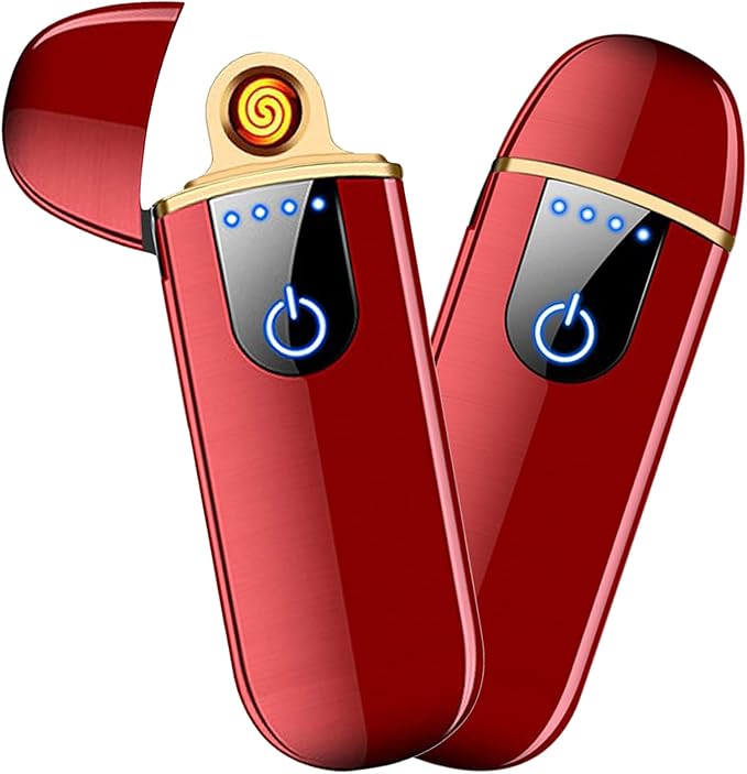 Electric Lighter, Smart USB Rechargeable, Mini Touch Ignition Windproof Flameless Plasma Lighter with Battery Indicator for Men Father Gifts (Red)