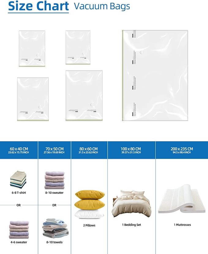 Vacuum Storage Bags for moving, Vacuum Seal Bags for Memory Foam, Latex, Clothing & Bedding, Space Saver Bags for Organization and Storage(XX-Large)