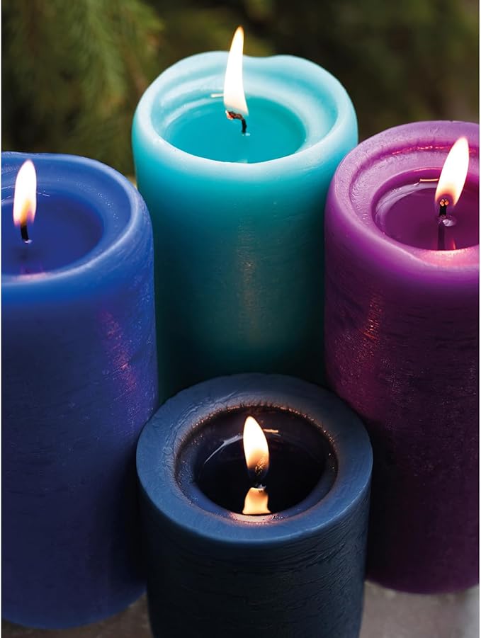 CANDWAX Assorted Pillar Candles Set of 3 – Sizes 3", 4", 8" Unscented Dripless Large Candles, Rustic Style Long Burning for Weddings, Decor – Dark Blue