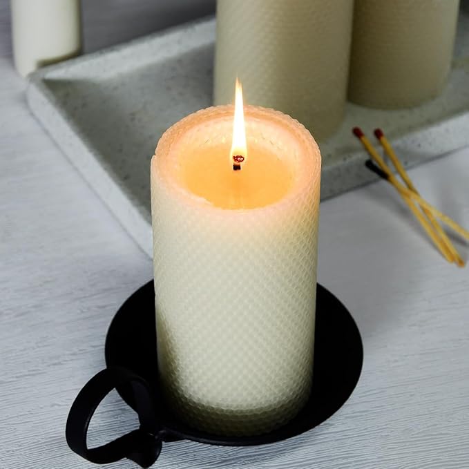 3 * 6" Beeswax Pillar Candle, Large Handmade Pure Beeswax Rolled Candle,Nature,Unscented & Dripless & Smokeless,White