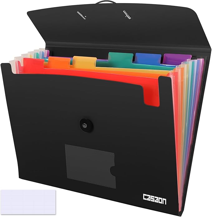 7 Pocket Accordian File Folders, Expanding File Folder A4 Letter Size Paper Portable Document Organizer-Black