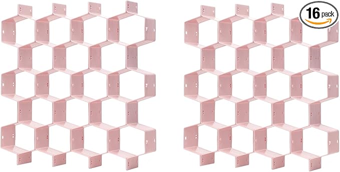 Drawer Splitter 16-piece Set Adjustable Honeycomb Organizer Tie Sock Organizer Underwear Panties Cosmetic Sorter (Pink)
