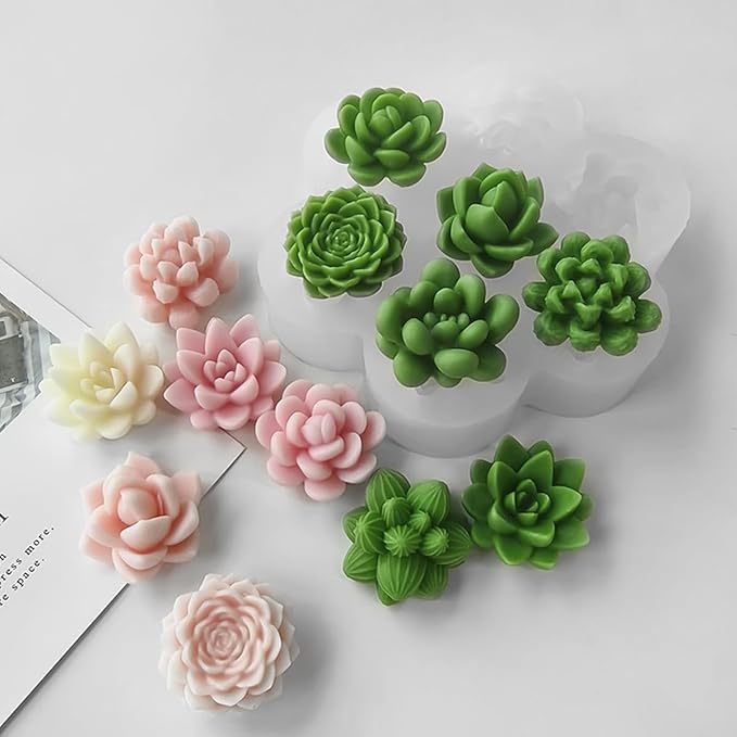 Silicone Flower Molds Set, 3D Rose Peony Succulent Design, 7-Cavity Resin Casting Molds for Candle Making, Soap, Wax Melts, Epoxy Crafts, Cake Decoration
